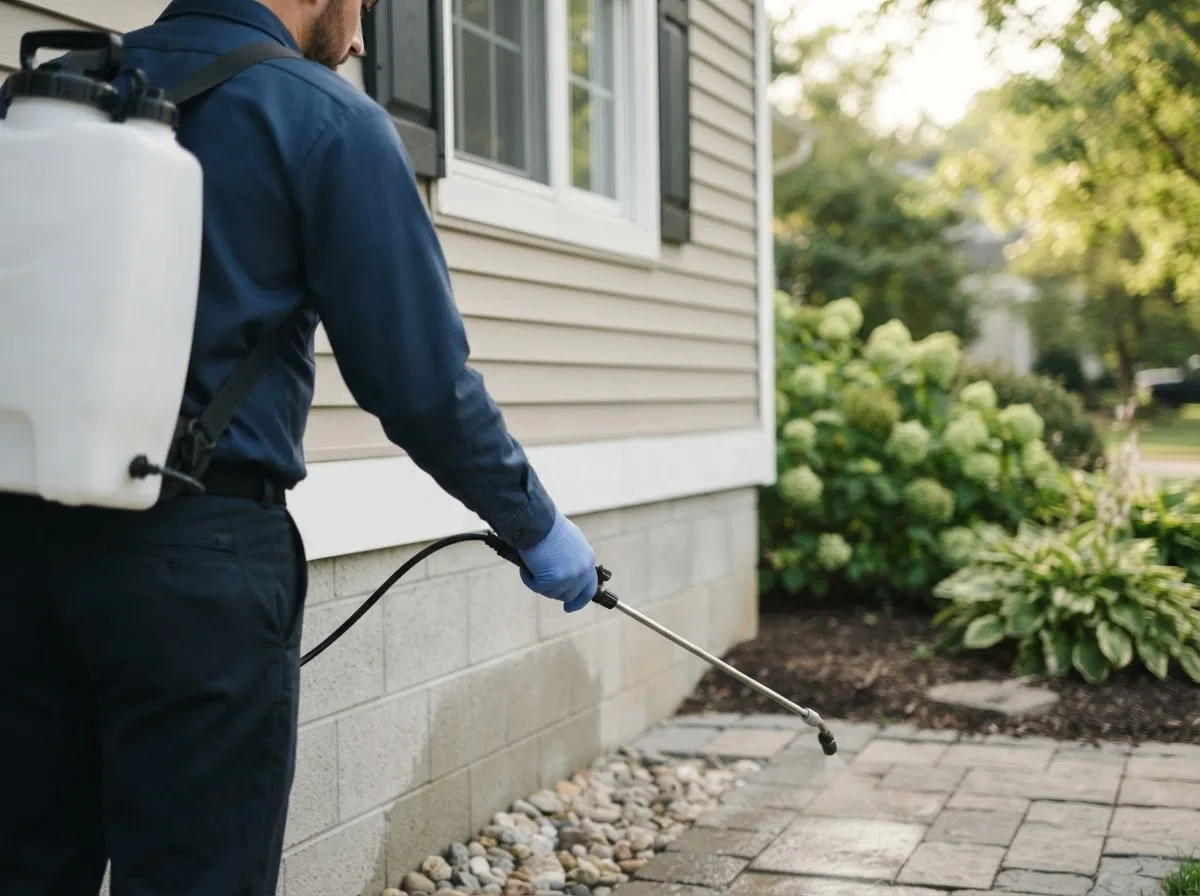 Pest control technician inspecting a home in Shortsville, NY